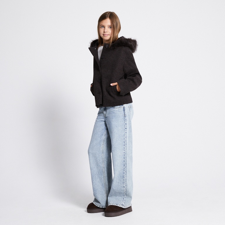 Faux fur collar jacket "Lovalie Star" Brown